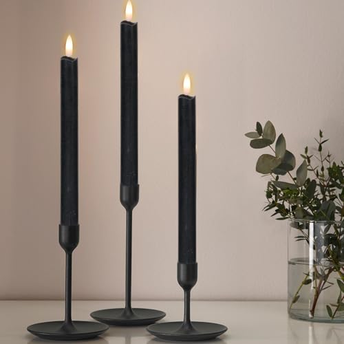 Image of Halloween Black Flameless Taper Candles with Timer, Battery Operated Black LED Taper Candles Flickering Black Candlesticks Real Wax Fake Candles for Halloween Decor(6 Pack), 02020038
