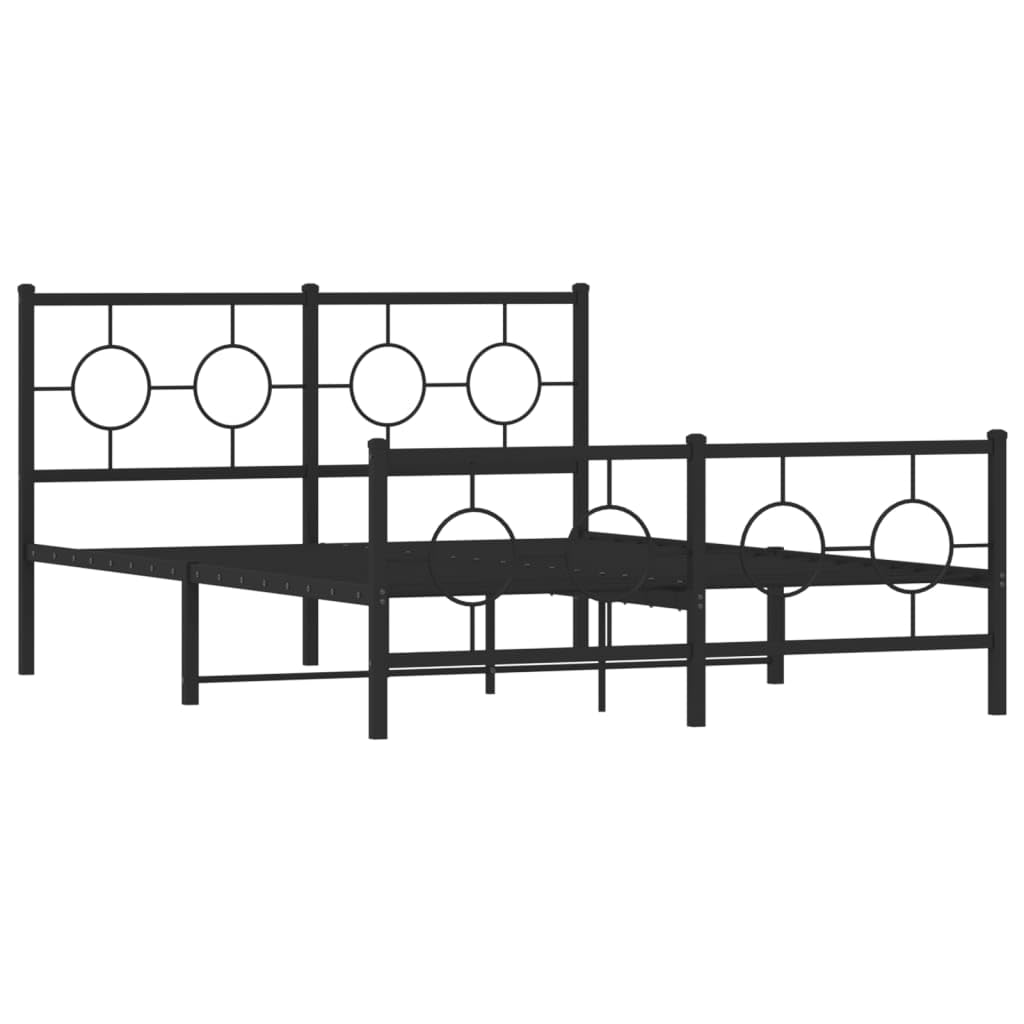 Black Metal Bed Frame 140x200 cm with Headboard | Features a heavy-duty steel platform and integrated slats to support your mattress without a box spring.
