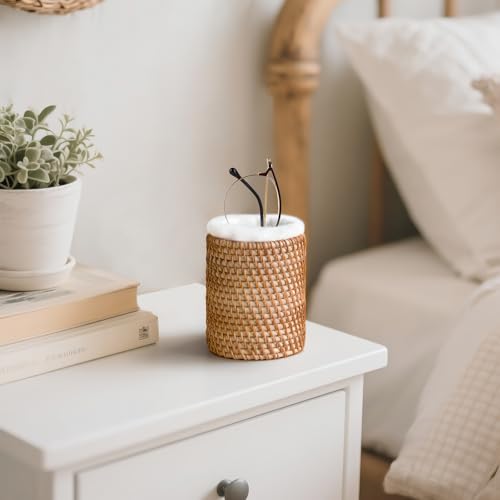 Image of Mkono Glasses Holder for Nightstand Rattan Protective Glasses Stand for Glass Eyeglass Organizer Holder for Desk, Table