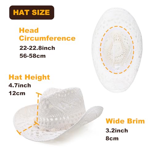 Image of DRESHOW Straw Cowboy Cowgirl Hat for Women Men Western Coastal Cowboy Beach Hat with Shapeable Brim Unisex Rolled up Caps