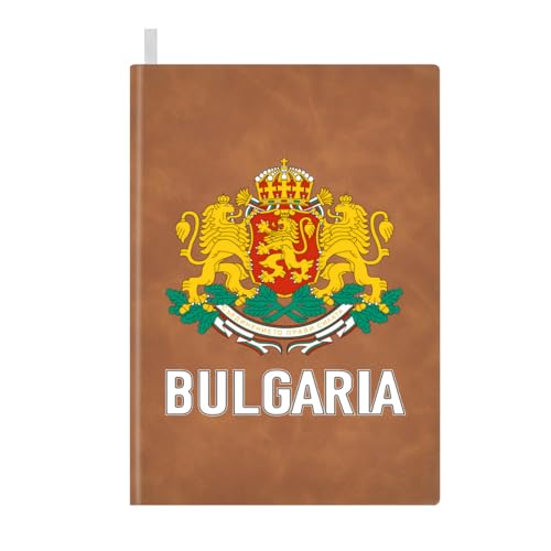 Coat of Arms of Bulgarian Flag Emblem Leather Journal for Men Women 100 Pages A5 Ruled Notebook Lined Notepad for Drawing Writing Note Taking Travel Diary for Work School Teachers Students College