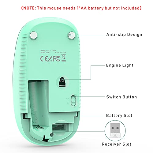 Image of VssoPlor Wireless Mouse, 2.4G Slim Portable Computer Laptop Mouse with Nano Receiver Quiet Silent Optical Mice for Notebook, PC, Laptop, Computer-Blue and Green