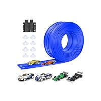 Autorennbahn 5M Inklusive 4 Autos: KETIEE Flexible Rennstrecke Auto Rennbahn Spielzeug Autobahn Kinder Rollt Auf Tragbare Dual Rennstrecke Rampen für 1/64th Autos für Alter 3+, Blau