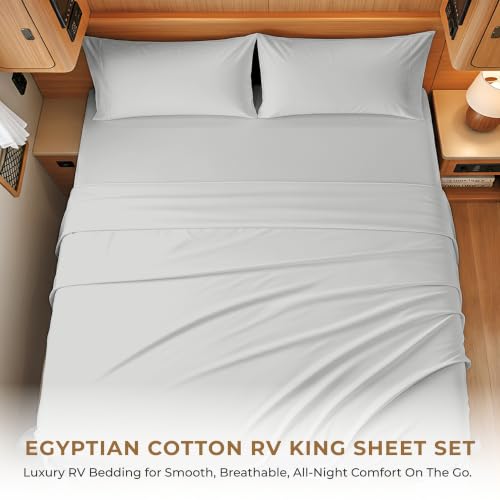 Image of SGI bedding 100% Egyptian Cotton Sheets RV King Size 600 Thread Count Sheets Set, Soft, Cooling, 15 inch Deep Pocket, Luxury Hotel Bedding, Breathable, Durable - Light Grey