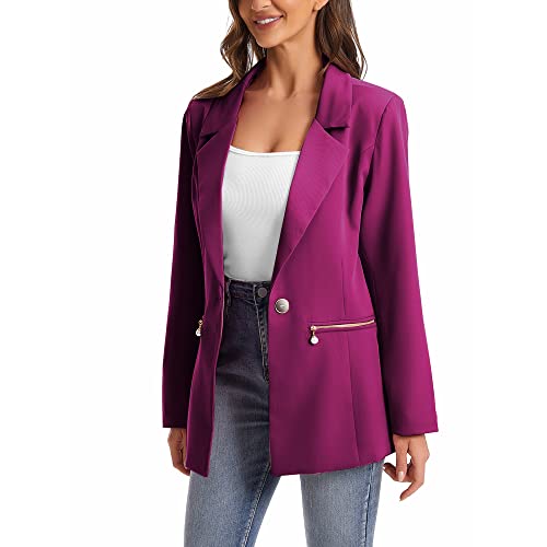 TONCHENGSD Women's Casual Blazer Jacket Long Sleeve Open Front Blazer with Zipper Pockets3