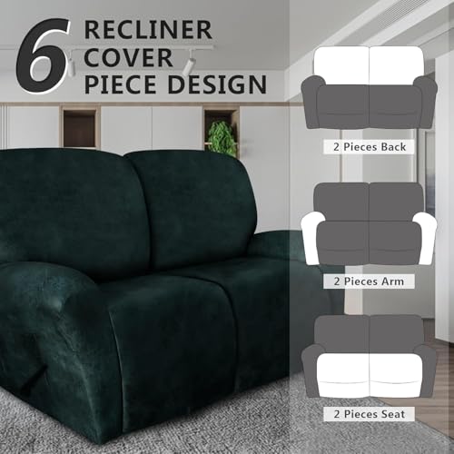 Image of molasofa Loveseat Recliner Slipcover - 6 Pieces Stretch Leather Like Recliner Sofa Cover for 2 Seat Dual Reclining Loveseat Couch with Elastic Bottom (Green)
