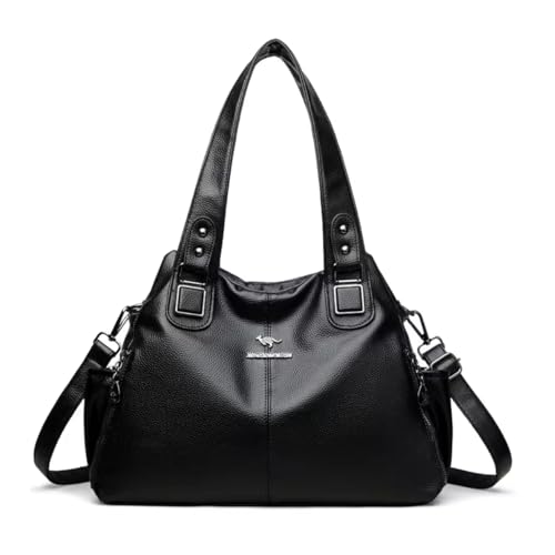 Bolsa de Ombro Grande Feminina de Couro PU Bolsa Feminina Transversal Vintage Multi Bolso Original ALWY (Preto)