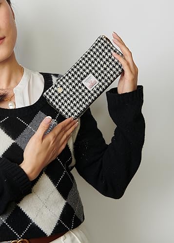 Islander HarrisTweed & PU Leather women’s long zip purse, Black and White, Carry Cash & card, Scottish Style2