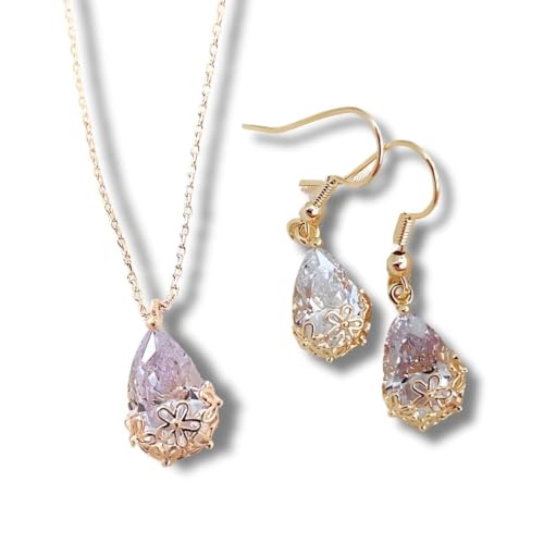 Conjunto de Joias Feminino ¨RainDrop¨ em Cristais Naturais e Cobre