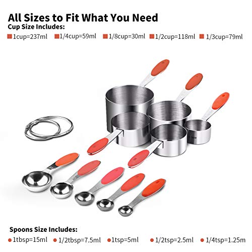 Image of U-Taste Measuring Cups Spoons Set, 18 /8 Stainless Steel, 10Pcs, Red