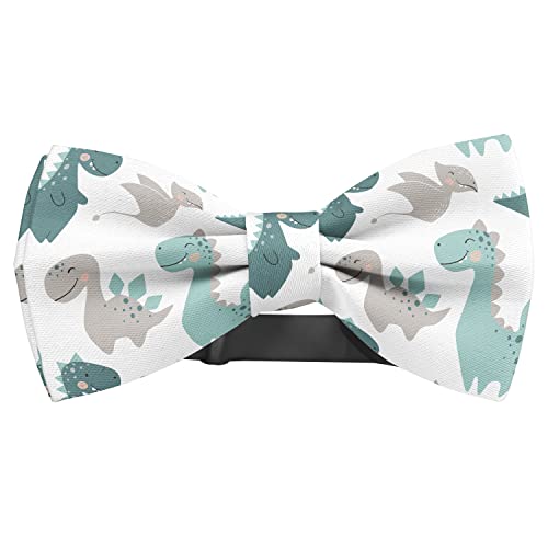 KAWAMOUSE Adjustable Pre-tied bow tie for toddler Boys (Dinosaur Baby Boy Pattern) Elegant Cute Bowties for Dogs Cats Pets