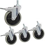 4inch 100mm Schwerlastrollen Industrie Leise TPR, M10 Gewinde Stengel drehbar Lenkrollen, 300kg Mit Bremse, Krankenhaus Fabrik Schule Hotel Trolly Künstlicher Gummi Leise rollen 4 packs