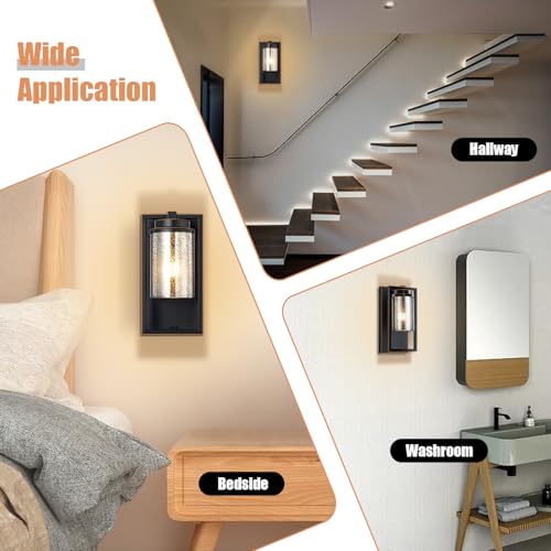 Image of Oil Rubbed Bronze Wall Sconce Wall Lighting 1-E26 Lights Bathroom Mercury Pressed Glass Wall Light Fixtures Indoor Vanity Lights Hallway Bedroom Basement Doorway Use