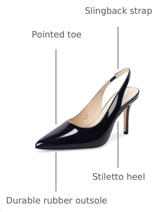 Image of Womens Slingback High Heels Pointed Toe Slip On Dress Shoes | Closed Toe,Stiletto Heels,Women's Pumps,Dressy Casual,Party,Wedding,Prom,Work Shoes,Going Out