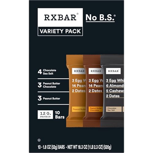 Image of RXBAR Protein Bars, 12g Protein, Gluten Free Snacks, 3-Flavor Variety Pack, 18.3oz Box (10 Bars)