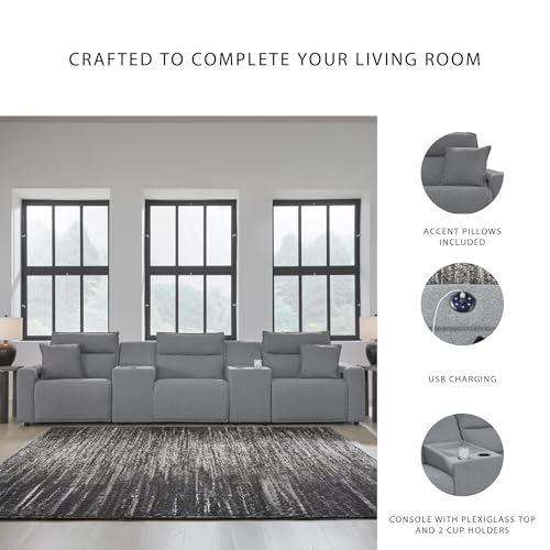 Image of Signature Design by Ashley Power Reclining Sectional with Console, Gray