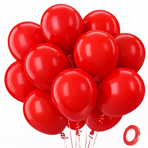 QIFU Ballons Rouge - 100 Pièces Ballons Anniversaire Rouge Mat, Ballon de Baudruche, Ballon Hélium pour Decoration Saint-Valentin Anniversaire Mariage Femmes...