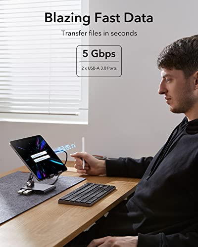 Image of ESR 8-in-1 Portable Stand Hub, USB C Hub with Adjustable Stand, 100W PD Charging, 2 USB 3.0 Ports, 4K HDMI, 3.5-mm Jack, SD /microSD Card Slots, Compatible with iPad 10, iPad Pro, and Other USB-C iPads