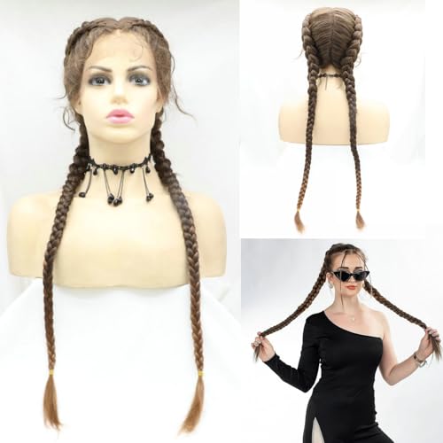 1B/30 Mixed Brown Blonde Double Braided Wigs with Baby Hair