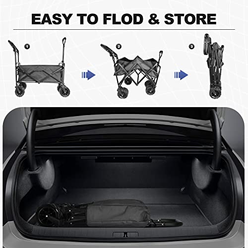 Patio Watcher Collapsible Folding Utility Push Pull Wagon Cart Outdoor Garden Wagon Beach Cart Camping Shopping Sports Portable Wagon With All Terrain Wheels Large Capacity Heavy Duty, Gray #TOP4