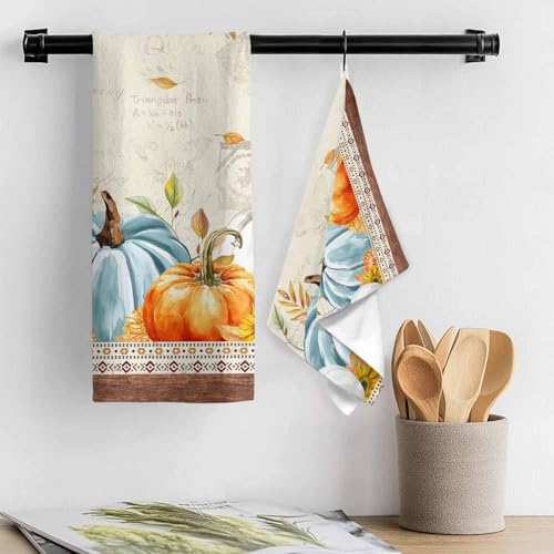Image of Fall Kitchen Towels Harvest Pumpkin Thanksgiving Hand Towels Leaves Sunflower Dish Towel Cleaning Cloth Soft Absorbent Quick Drying Dish Cloths for Kitchen, Bathroom Autumn Decoration
