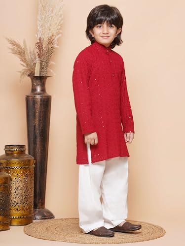 Image of AJ DEZINES Kids Kurta Pajama Set For Boys | Embroidery Chikankari Kurta Set | Traditional & Festive Outfit | Cotton Stylish Boys Kurta Pyjama | Perfect For Festivals Wedding & Family Function