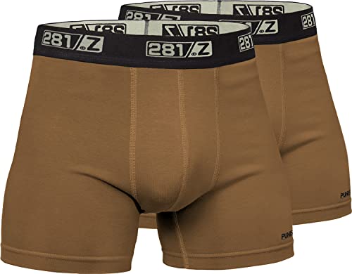 281Z Military Underwear Cotton 4-Inch Boxer Briefs - Tactical Hiking Outdoor - Punisher Combat Line (XXX-Large, Coyote Brown (2 Pack))