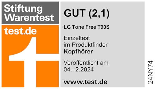 LG Tone Free T90S In-Ear Bluetooth Kopfh&ouml;rer mit Dolby Atmos-Sound, Meridian-Technologie, ANC (Active Noise Cancellation), UVnano & IPX4-Spritzwasserschutz - Schwarz