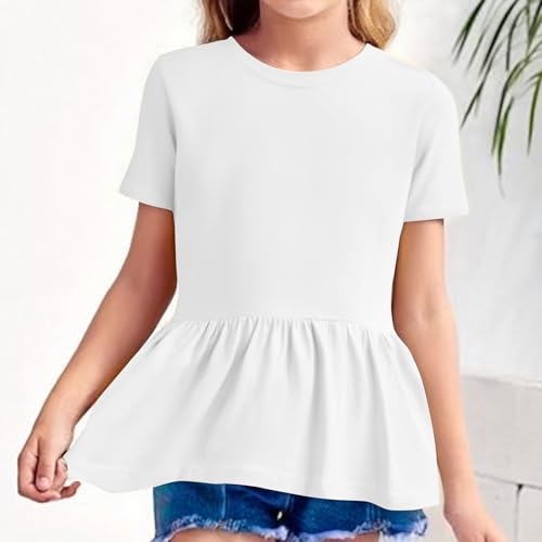 Girls Basic T-Shirt Kids Fashion Short Sleeve with Flowy Hem Cute Teen Girls Summer Casual Blouse Holiday Clothing2