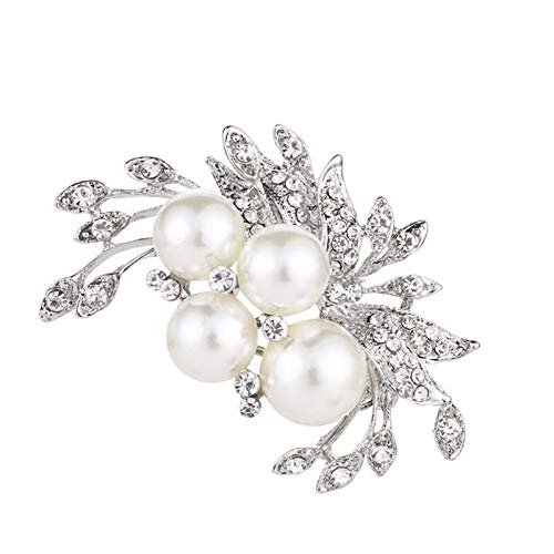 Broche cristal strass avec perle d'eau douce et motif de fleur élégante