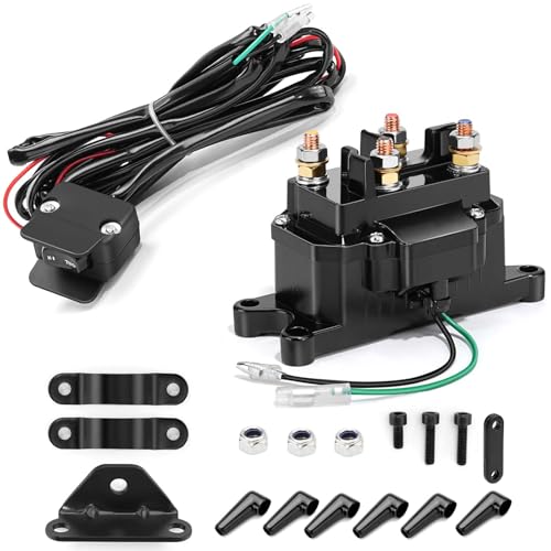 ovsor 12V 250A Winch Solenoid Relay Contactor Truck for ATV UTV 2000-5000lbs with & Contactor Winch Rocker Thumb Switch Kit and 6 Protecting Caps, for 63070, 62135, 74900, 2875714, 70715