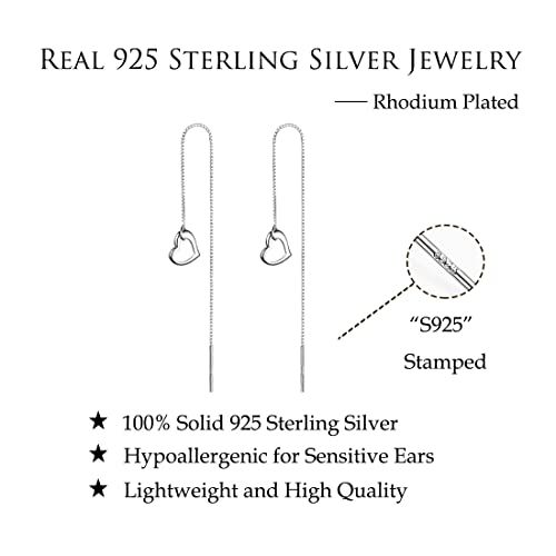 Reffeer 925 Sterling Silver Threader Earrings Love Heart Chain Earrings For Women Girls Long Dangle Earrings Drops (A-Silver) #TOP5