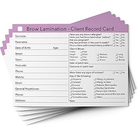 Brow Lamination Client Records - Pack of 25 Cover