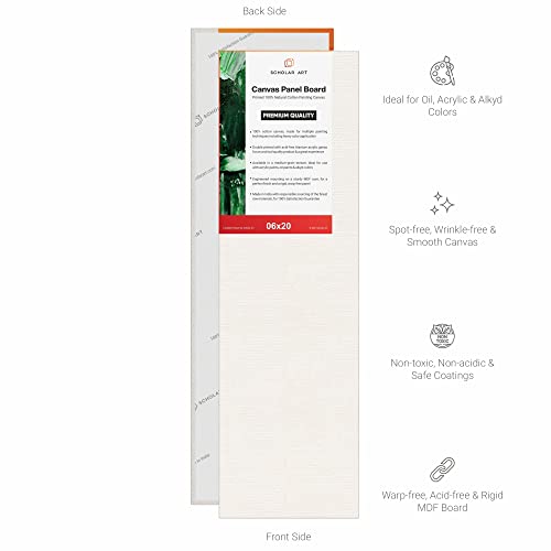 Image of Scholar Art Hobby Series 04 Oz (230 GSM) 100% Cotton Canvas Panel Board for Painting (White Blank Canvas Boards for Acrylic Paint, Oil Paint, Wet & Dry Media) | 06 inchx20 inch (15x50 cm), Pack of 12