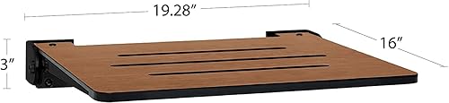 Miniatura 6 de Seachrome Asiento de ducha plegable Silhouette Slimline de 18 pulgadas, para montaje en pared, asiento rústico de teca con marco plateado