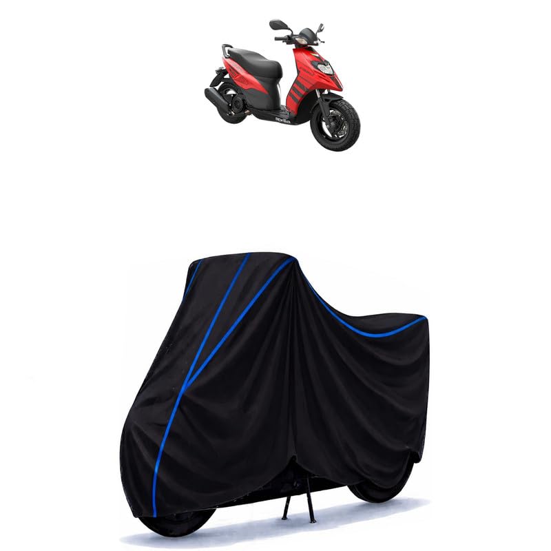 Image of Scooty Cover Water Resistant for Storm 125 BS6 | Universal Scooter & Bike Cover | Heavy Duty UV Dust, Rain & Scratch Protection | Elastic Fit All Weather Indoor Outdoor | Black with Blue Piping