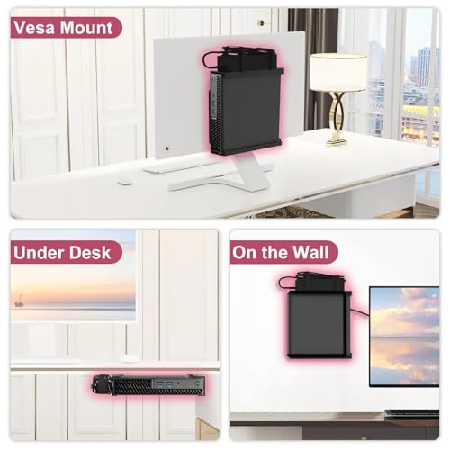 Image of XIKKART Universal Tiny Desktop PC Stand | 18x17.5x3.8CM Compact CPU Holder for Monitors | Under Desk and Wall Mounting Bracket Metal Frame Computer Cabinet Stand for Tabletop, Home, Office, Study Use