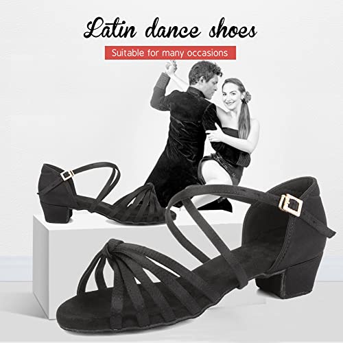 YKXLM Silk Fabric Black Latin Dance Shoes for Girls Latin Ballroom Dance Shoes Girls with Diamond Buckle,Model US-TL-LP1203-ZSZK, 5 M Little Kid2