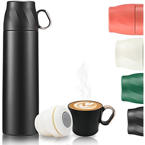 BOCHION Insulated Water Bottle, 500ML Stainless Steel Thermal Flask with Cup Lid, Double Walled Metal Vacuum Drink Flasks to Keep Cold/Hot, for Sports/Home/Office/Travel, BPA Free&Leak-Proof, Black Cover