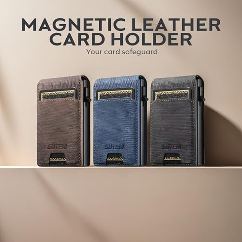 For Men Minimalist Slim Leather Mini Wallet, Credit Card Holder Case, Pop Up & ID Window, Ultra Lightweight, Magnetic Closure, RFID Blocking. Brown2