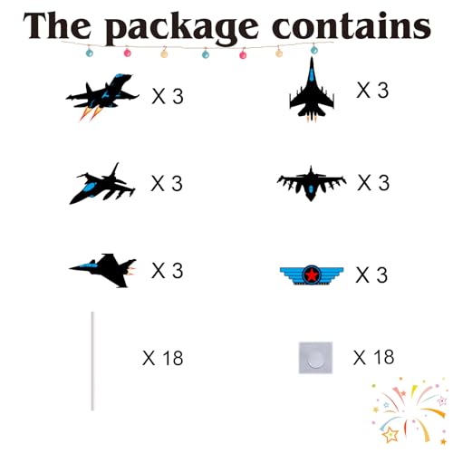 18pcs Military Airplane Cupcake Toppers Fighter Jet Party Supplies for Men Boy Air Force Party Decorations Black Blue Glitter Travel Theme Cool Plane Aircraft Cake Decor by Bijeoda - Image 6