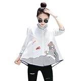 Spring Summer Women Sweet Stand Collar Floral Embroidery Cotton Shirts Blouses Three Quarter Sleeve Loose Vintage Tops 5870 M