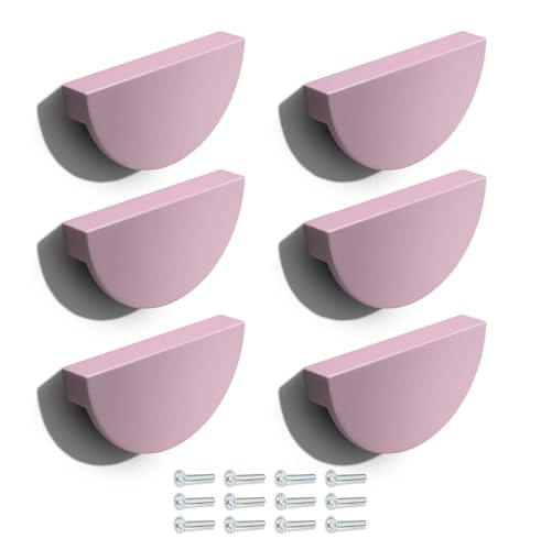 Poliplast – Set da 6 Maniglie, Design a semicerchio, per Cucina, Armadio e Cassetti, per Bambini, Verniciato a mano, Art. 79 (Rosa chiaro)