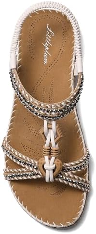 Littleplum Womens Sandals Arch Support Summer Flat Slides Ankle Elastic Walking Shoes Braided Beach Dressy Sandals for Women