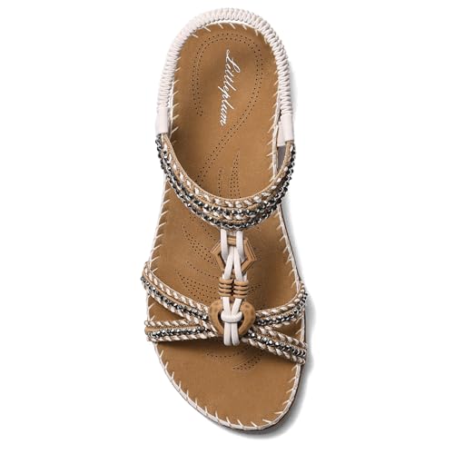 Littleplum Womens Sandals Arch Support Summer Flat Slides Ankle Elastic Walking Shoes Braided Beach Dressy Sandals for Women
