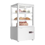 Upstreman Kühlvitrine 58L, Vitrine für Kühlschränke, Kühltheke 2-10°C, LED-Beleuchtung, 2 Verstellbare Ablagen, für Café Bäckerei, Tortenvitrine, CD58-Weiß