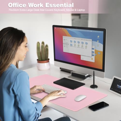 Image of Pink Desk Mat,Large Gaming Mouse Pad 27.5x11.8In(70x30 Pink) | Extended Mouse Pad for Keyboard and Mouse,Non-Slip Rubber Base,Stitched Edges,Smooth Cloth Desk Pad for Gamer /Desktop /Office