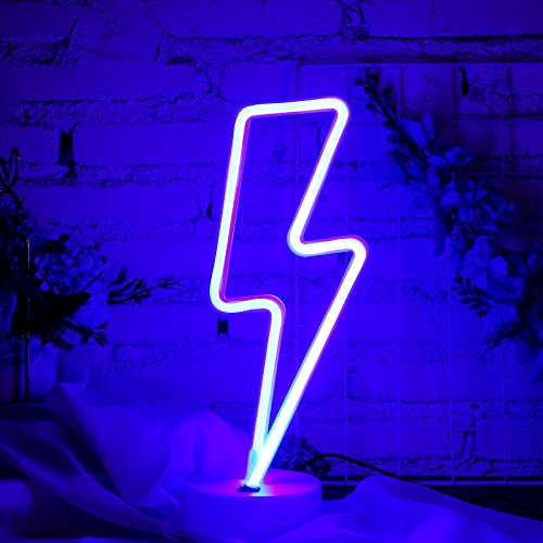 Image of Sieral 3 Pcs Lightning Bolt Neon Signs Lightning Neon Lights with Base LED Sign USB or Battery Operated for Teen Girls Gift Christmas Birthday Wedding Party Decor(Warm White, Blue, Pink)