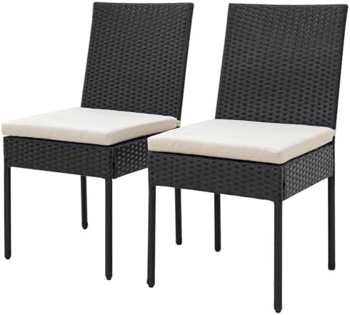 Tangkula Wicker Patio Dining Chairs Set of 2, Outdoor Rattan Cushioned Chairs with Metal Frame for Porch, Deck, Garden and Backyard, 400 LBS Capacity
