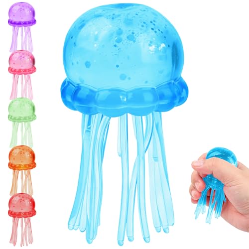 Jellyfish Squishy, Jellyfish Design Squeeze Stress Ball, Drop Malt Sugar Balls for Anxiety Stress for Party Favors Birthday Gift (Blue)
